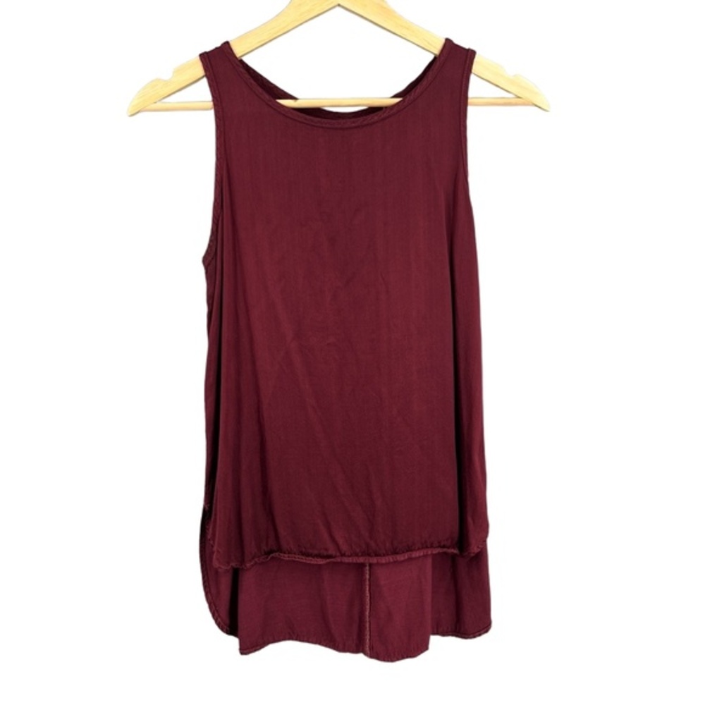 Hard Tail Forever Tank Top XS Burgundy Keyhole Back High Low Hem USA